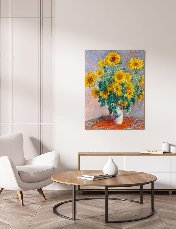 DECORARTS - Sunflowers by Claude Monet, Museum-Quality Giclee Canvas Print, Wall Art Reproduction, 30" W x 40" H, Made in USA