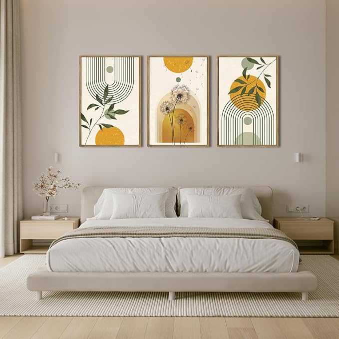 ANHUIB Boho Minimalist Canvas Wall Art 16x24 Inch Dandelion Plant Wall Decor Modern Geometric Artwork Abstract Line Botanical Painting Set if 3 for Living Room Bedroom Dining Room