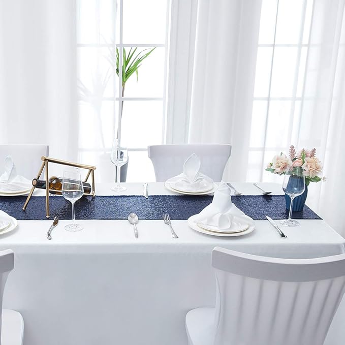 6 Packs 12 x 108 inches Navy Blue Sequin Table Runner, Glitter Navy Blue Table Runner for Wedding Birthday Bachelorette Holiday Party Supplies Decorations Bridal Shower Baby Shower