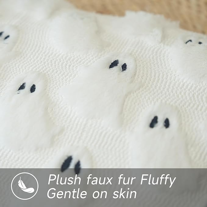 GEEORY Halloween Ghost Soft Plush Pillow Covers, 12 x 20 Inch Set of 2, Fluffy Faux Fur Wool Decorative Farmhouse Cushion Case for Sofa Home Decoration White GC026-12