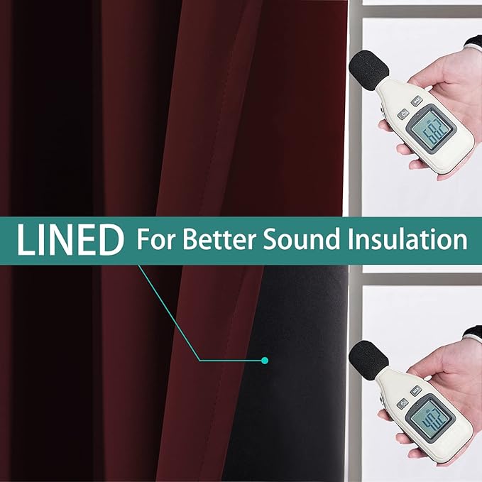 Yakamok 84 Inch Long 100% Blackout Curtains for Bedroom, 2 Thick Layers Thermal Insulated Grommet Total Blackout Drapes with Black Liner for Living Room(42Wx84L,Burgundy Red, 2 Panels)