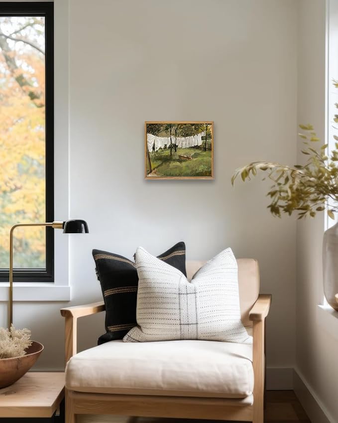 KBKBART Framed Canvas Wall Art Home Decor, Vintage Laundry Room Art Prints Wall Decor, Farmhouse Decor Canvas Oil Painting, Antique Country Landscape Wall Art Prints for Beroom Living Room Bathroom (8"x10")