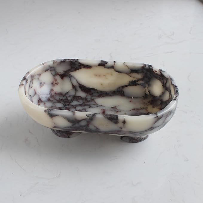 Natural Oval Calacatta Viola Marble Fruit Bowl for Kitchen Counter 10", Large Decorative Bowl Two-Legs for Home Decor, Fruits Holder For Dining Table - Kitchen Organization