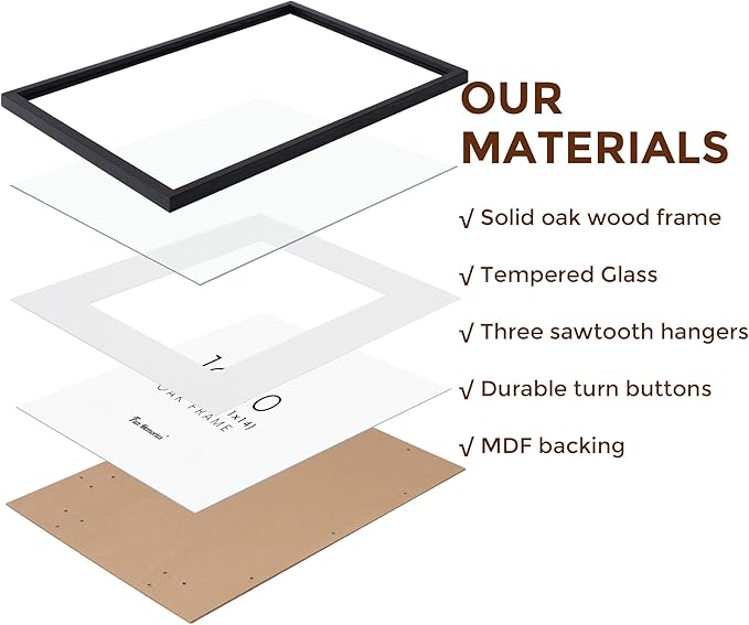 Fun Memories 16x20 Black Oak Wood Picture Frames, Set of 3 with Tempered Glass and Mat for 11x14