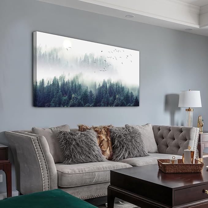 Wapluam Large Wall Art For Living Room Canvas Wall Decor Bedroom Office Wall Decoration Fog Forest View Wall Painting Stretched And Framed Pictures Ready To Hang Modern Home Decor Art Works 60 X 30