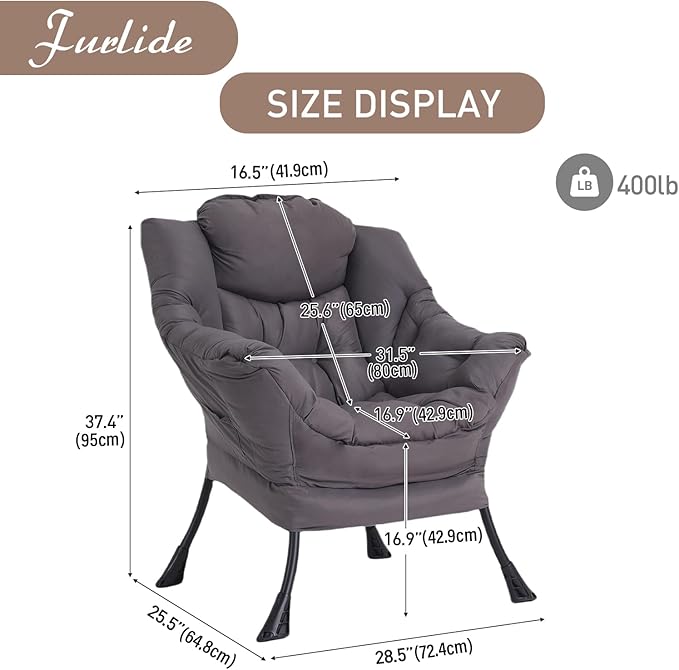 Lazy Chair for Living Room, Modern Accent Chairs with Armrests, Comfy Lounge Chair with Side Pocket, Cozy Lazy Sofa for Reading, Balcony, Bedroom, Dorm, Small Spaces (Dark Grey)