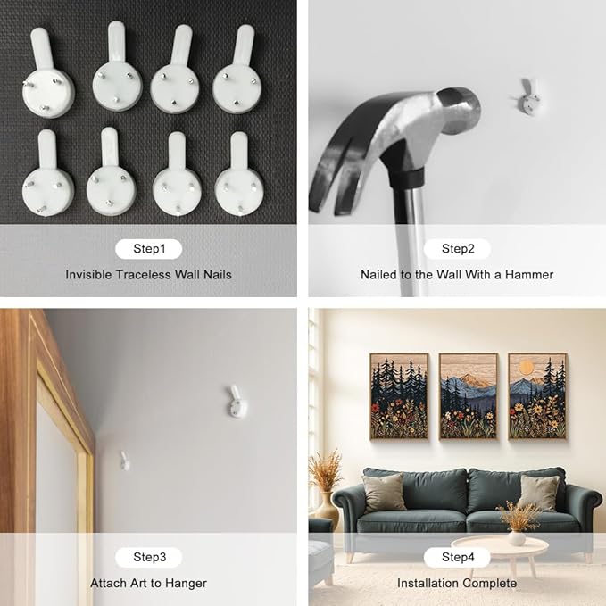 HOURIA Natural Mountain Floral Framed Canvas Wall Art,Modern Sunrise Forest Wall Decor,Boho Wildflower Woodland Landscape Artwork,Wilderness Pine Tree Field Art Print for Living Room,Office-24 x36 x3