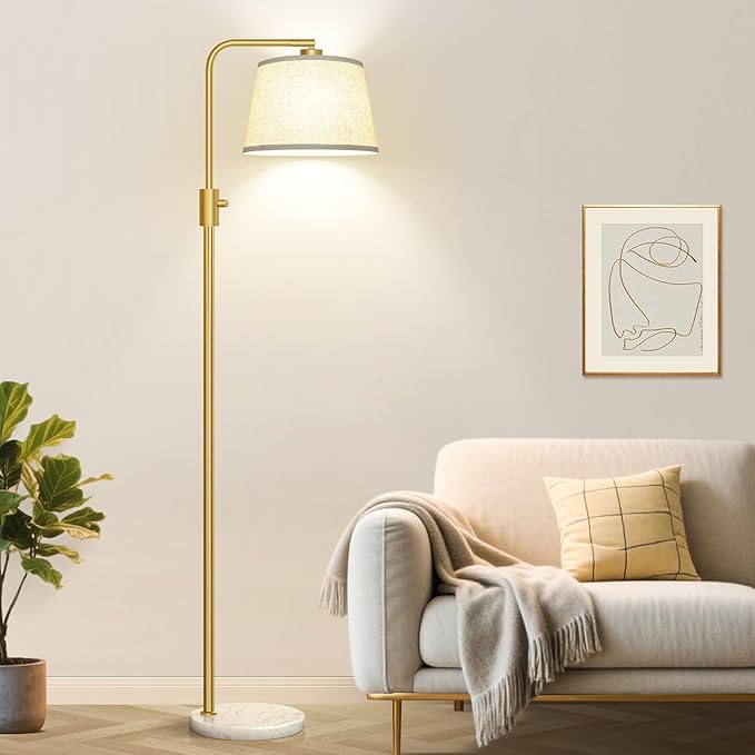 Nintiue Dimmable Gold Floor Lamp, 1000 LM LED Edison Bulb Included, Arc Floor Lamps for Living Room with Marble Base, Modern Standing Lamp Tall Lamps for Living Room Bedroom