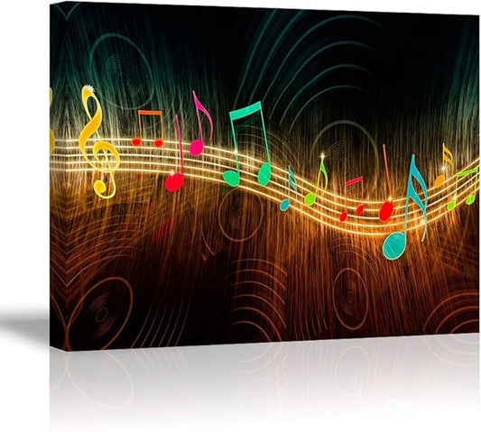 Music Wall Art for Bedroom, PIY Modern Musical Note Canvas Prints Stretched with Frame, Beautiful Notes Beating on Staff Picture Decor (Waterproof Artwork, Bracket Mounted Ready to Hang)
