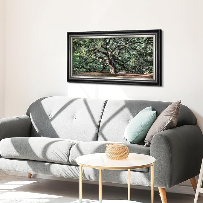 Framed Forest Canvas Wall Art: Nature Green Tree Painting Sunlight Plants Scenery Prints for Living Room