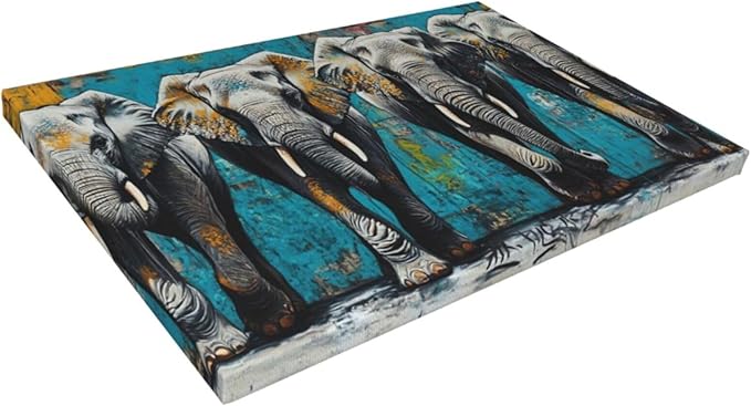 Olivine Elephant Large Wall Art, Banksy Elephants Pictures Wall Decor, Graffiti Elephant Family Canvas Prints Painting, Framed Artwork for Dining Room Living Room Bedroom Bathroom Office Home 36"x24"