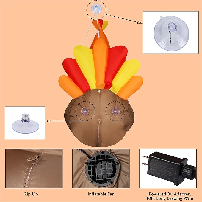 Juegoal Fall Decor Window Inflatable Gnome, 3.5FT Light Up Thanksgiving Gnome with Turkey Wings Holds Pumpkin, Animated Autumn Harvest Front Door Roof Prop, Outdoor Indoor Holiday Party Blow up Decor