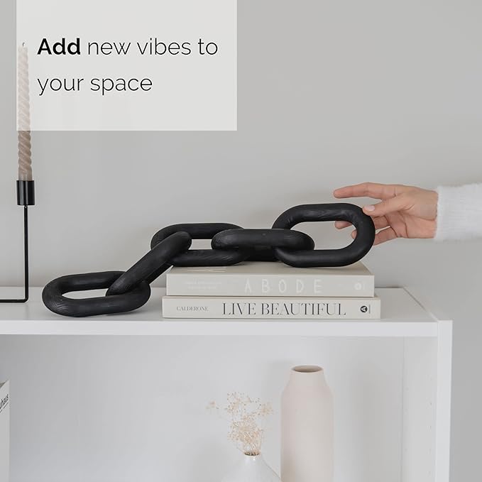 Wood Chain Link Decor - Modern Coffee Table Decor Items, Black Chain Decor for Coffee Table, Wooden Decorative Chain, Bookshelf Decor, Shelf Decor Accents, Table Decorations for Living Room
