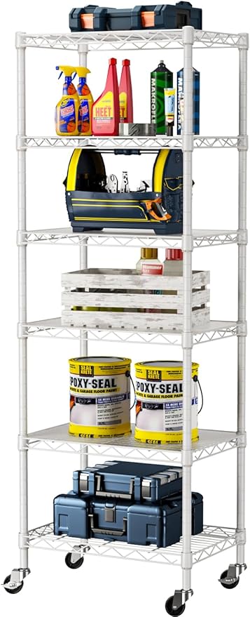 SINGAYE 6 Small Wire Shelves Kitchen Pantry Close Home Organizers and Storage Bathroom Shelf Laundry Room Organization Adjustable Book Metal Garage Shelving Unit