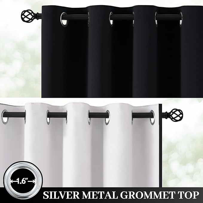 Yakamok 100% Blackout Curtain Panels 72 inches Cold and Light Blocking Drapes for Nursery, 2 Thick Layers Thermal Insulated Draperies (2 Pieces, 50 Wide Each Panel, Black Front with White Backing)