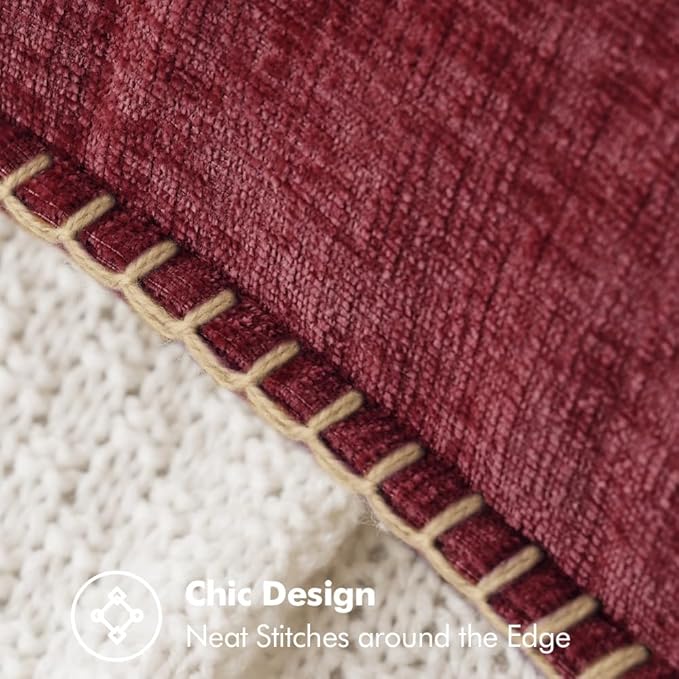MIULEE Pack of 2 Christmas Pillow Covers 20x20 Inch Burgundy Red Farmhouse Decorative Throw Pillow Covers with Stitched Edge Soft Chenille Solid Dyed Couch Pillow Covers for Sofa Bed Living Room