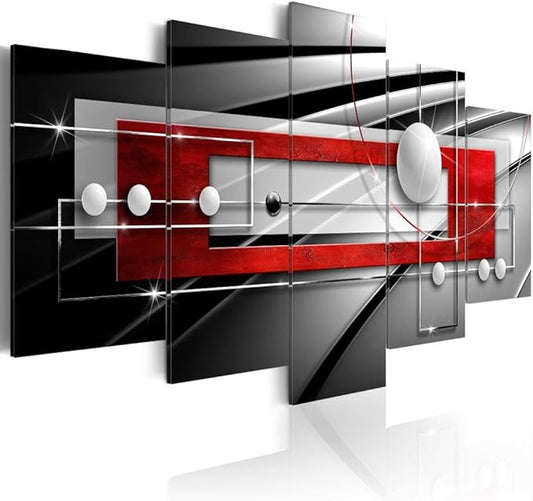 AWLXPHY Decor Abstract Wall Art Canvas Red and Black 5 Pieces for Bedroom Decor Modern Simple Geometric Framed Painting Circle Line HD Print Artworks Giclee Small (Red, W40 x H20)