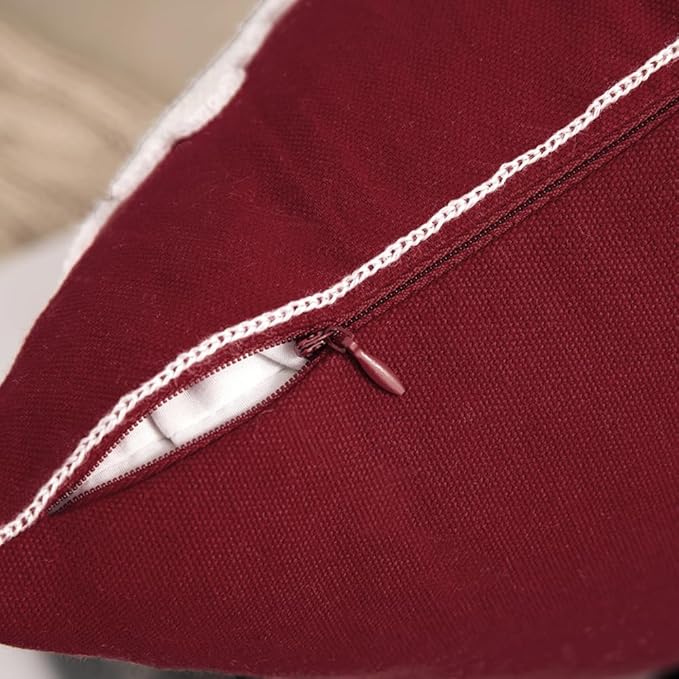 MIULEE Pack of 2 Christmas Decorative Snowflake Throw Pillow Covers Canvas Embroidery Winter Cushion Cases Holiday Decor Soft Pillowcases for Winter Couch Sofa Bedroom Car（Burgundy, 16x16in）