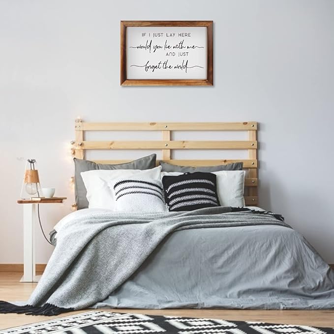 CHDITB If I Just Lay Here Framed Wood Sign Plaque(16"×11"), Wooden Wall Table Sign Home Decor with Inspirational Quotes, Minimalist Wall Art Sign for Bedroom Living Room Farmhouse Housewarming Gift