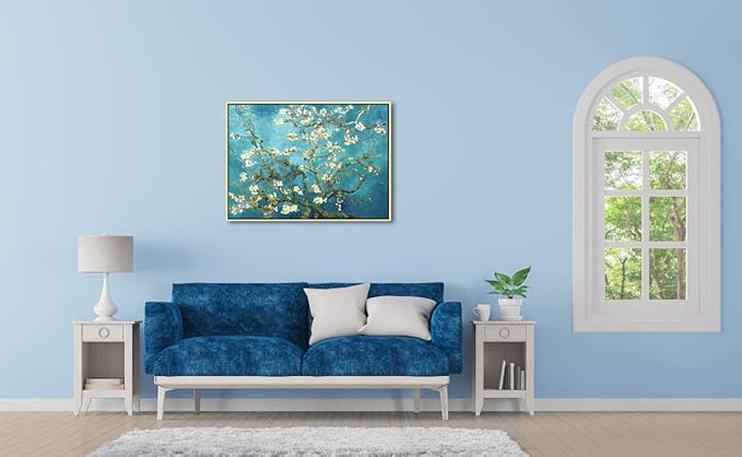 Wieco Art Framed Wall Art Almond Blossom Floral Giclee Canvas Prints of Van Gogh Famous Oil Paintings Reproduction Flowers Pictures on Canvas Wall Art for Bedroom Home Decorations