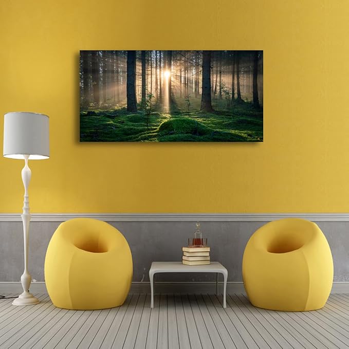 Sunrise Landscape Canvas Wall Art - 24x48 Inches - Tree and Forest Picture Artwork for Living Room and Bedroom Wall Decoration - Nature Painting Prints for a Serene Atmosphere