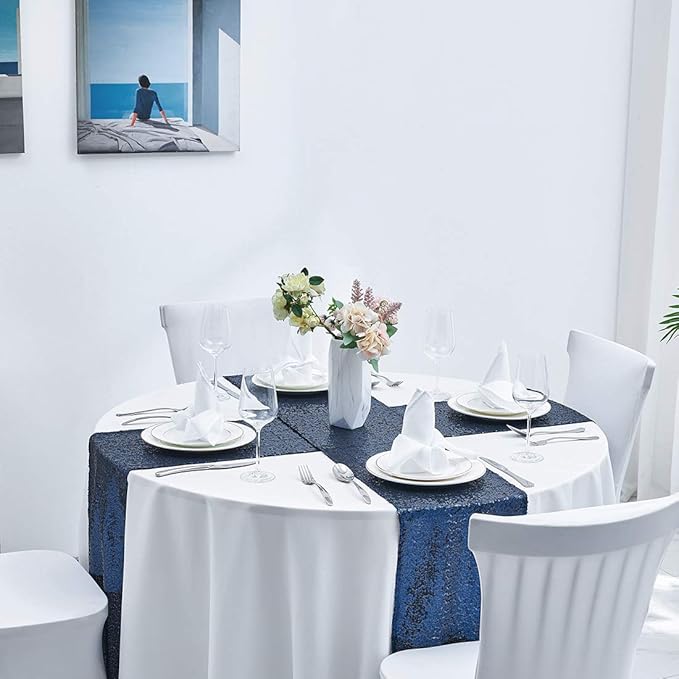 6 Packs 12 x 108 inches Navy Blue Sequin Table Runner, Glitter Navy Blue Table Runner for Wedding Birthday Bachelorette Holiday Party Supplies Decorations Bridal Shower Baby Shower