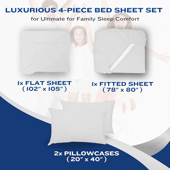 DREAMCARE Twin XL Sheet Set - Cooling Bed Sheets - 4pc Set - Up to 15" Deep Pocket Sheets - Soft & Long Lasting 100% Fine Brushed Polyester with Side Pocket - White