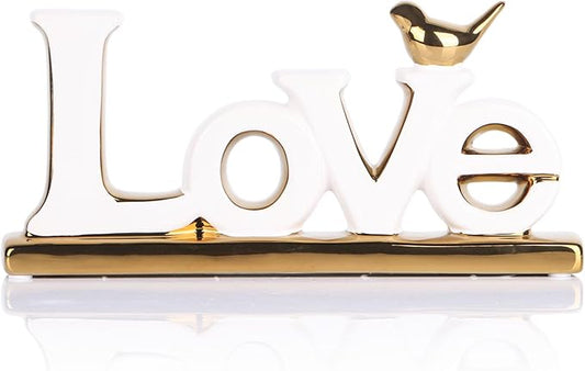Love Sign Decoration,White and Gold Love Signs for Home Decor Statue,Modern Bird Sculpture Personalized Love Decor,Gold Style Figurine Decorative Ornaments for Living Room,Bedroom,Desktop,Cabinets