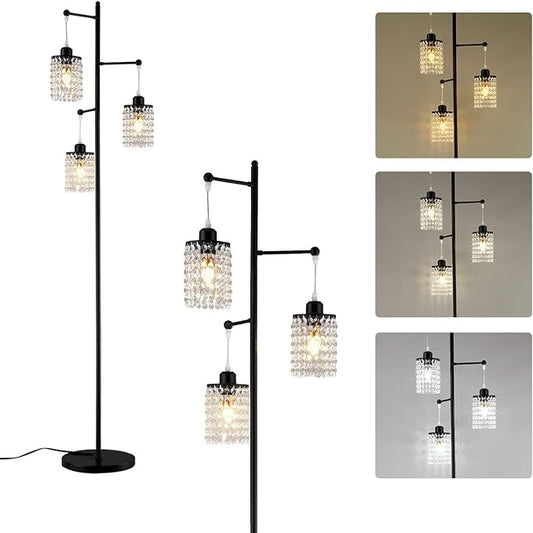 beaysyty Art Decor Crystal Black Floor Lamp 3-Light Contemporary Crystal Lampshade for Living Room,Bedroom,Office