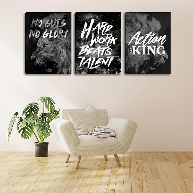 Black Office Wall Art Inspirational Canvas Wall Art Motivational Office Decor 3 Pieces Motivational Positive Quotes Wall Decor Poster Prints for Living Room Bedroom Framed Decorations (36" Wx16 H)