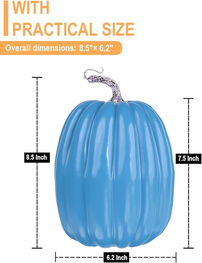 vensovo 2PCS 8 Inch Blue Plastic Pumpkins for Decorating – Large Artificial Foam Pumpkins for Fall Decor, Halloween, Thanksgiving, Paintable for DIY Crafts & Centerpieces