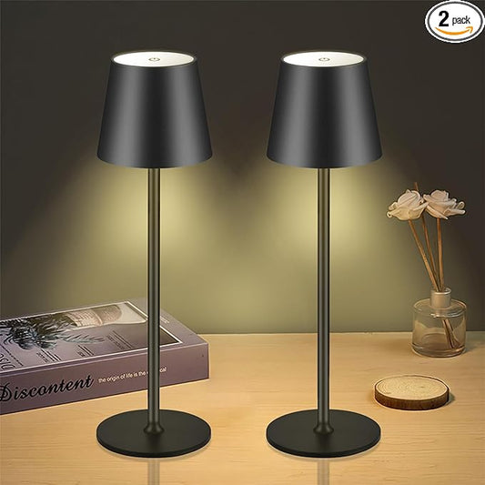 Cordless Table Lamps USB Rechargeable Lamp Simplicity Desk Lamp Built-in 4600 mAh Battery LED Battery Operated lamp with Touch Control Table lamp - Bedroom/Desk/Reading/Patio(2Pcs-Black)