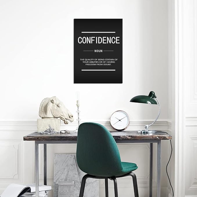 Office Decoration Inspirational Canvas Wall Art Inspirational Painting Poster Inspiring Entrepreneur Proverb Confidence Noun Print Artwork Bedroom Studio Stretch Frame Ready to Hang[18" W x 24" H]