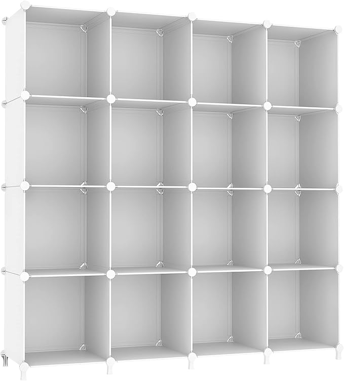 AWTATOS Cube Storage Organizer, 16 Cube Closet Organizer, Stackable Storage Cube Shelves, DIY Portable Closet Clothes Organizer Shelving for Bedroom, Closet, Wardrobe, Bathroom, White