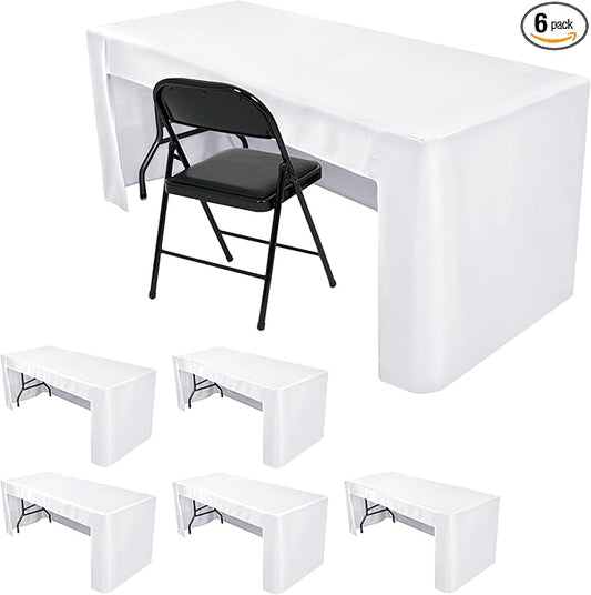 HolidayIdeas Open Back Fitted Tableclothss for 6 Ft Rectangle Table, Wrinkle Resistant Washable Table Covers 96x30 Inch for Craft Fairs, Banquets, Trade Show Display, White,6 Pcs