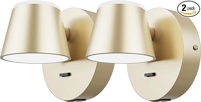 URSOLA Wall Light Set of Two, LED Wall Sconce with On/Off Switch USB Charging Port 110 Volt Hardwired Wall Lamp 350 Rotatable Up Down Sconces Wall Lighting (Champaign)