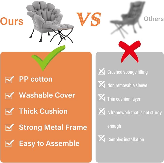 Lazy Chair with Ottoman, Modern Floral Reading Chair with Folding Footrest, Lounge Accent Chairs, Comfortable Oversized Armchairs for Bedroom, Living Room, Courtyard, Light Grey