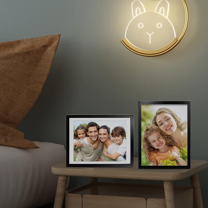 Egofine 12x16 Picture Frames Set of 4, Made of Solid Wood Covered by Plexiglass 9x12 and 11x14 with Mat or 12x16 without Mat, for Wall Mounting Photo Frame Black