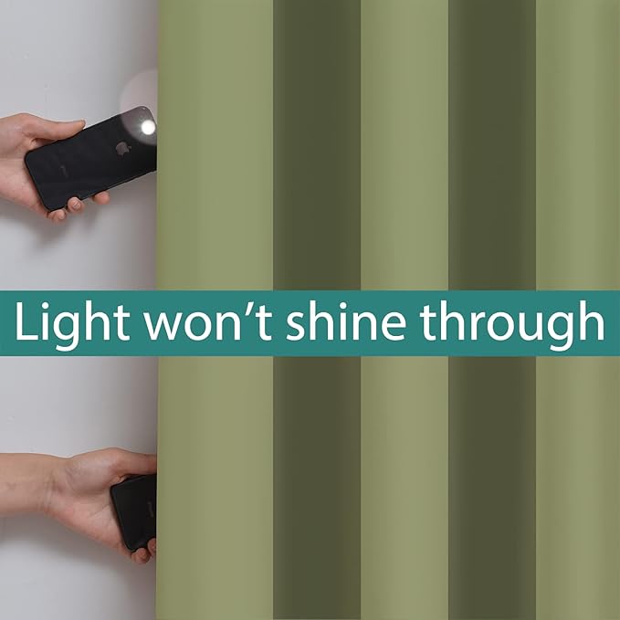 Yakamok Total Blackout Curtains, 2 Thick Layers Completely Blackout Thermal Insulated Drapes with Black Liner for Bedroom(52Wx84L, Sage, 2 Panels)