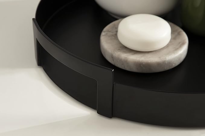 Kate and Laurel Myo Modern Round Metal Tray, 15 x 15, Black, Decorative Circular Tray for Storage and Display