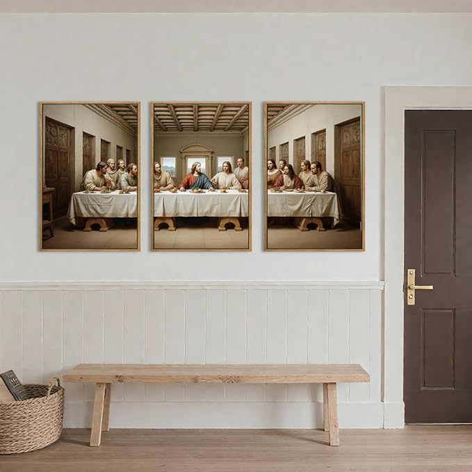 The Last Supper Wall Art Christian Wall Decor 16x24 Inch Framed Jesus Religious Painting Set of 3 for Living Room Bedroom Hallway