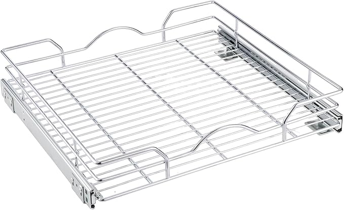 OCG Pull Out Cabinet Organizer (11.75" W x17 D), Pull out Shelves for Kitchen Cabinets, Slide Out Drawers for Base Cabinet Organization in Kitchen Bathroom Pantry, Bottom Mount, Chrome Finish