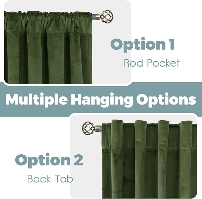 BGment Dark Green Velvet Curtains 108 Inches for Bedroom, Luxury Soft Thermal Insulated Blackout Curtains Room Darkening Drapes with Back Tab Rod Pocket for Living Room, Set of 2 Panels, 52 x 108 Inch