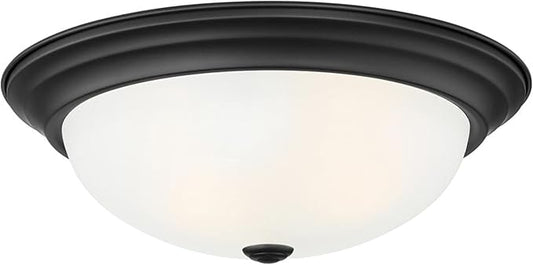 DESIGNERS FOUNTAIN Reedley 3-Lights Flush Mount Ceiling Light, 15 Inch Lighting Fixture for Kitchen, Bedroom, Bathroom, and Hallway, Matte Black with Etched Glass, 1257L-MB-W