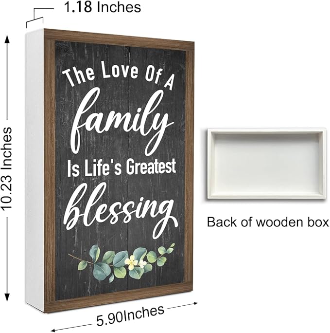 The Love of a Family is Life's Greatest Blessing Wooden Box Sign Desk Decor,Family Saying Wood Block Sign for Home Farmhouse Bedroom Shelf Tabletop Wall Decor