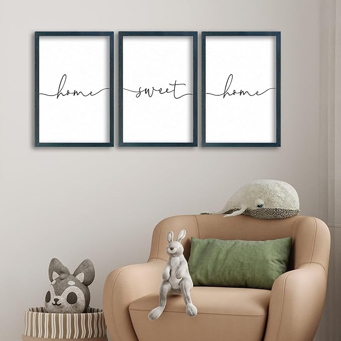 SRSZHIYUE Living Room Wall Decor Minimalist Home Sweet Home Sign Set of 3 16''×11'' Small Family Modern Farmhouse House Wall Plaque Horizontal Hanging Decoration (Black)