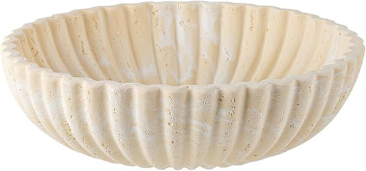 Large Decorative Fruit Bowl for Kitchen Counter, Travertine Stone Look Modern Minimalist Snack Candy Bowl for Table Centerpiece Decor, Home, Office, Hotel, Entryway (Yellow)