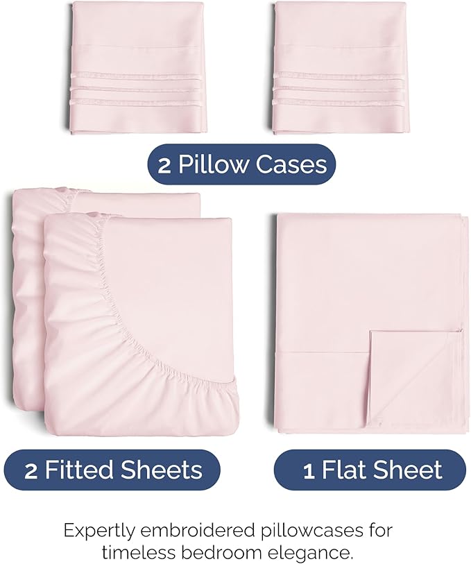 Split King Size 5 Piece Sheet Set - Comfy Breathable & Cooling Bed Sheets Set - Hotel Luxury Bedding for Women, Men, Kids, Teens, Boys & Girls - Deep Pockets, Soft, Wrinkle Free - Oeko-Tex - Lav Pink