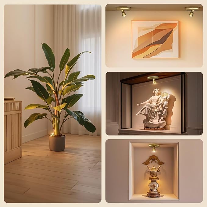 Rechargeable Battery LED Spotlight Indoor: Wireless Mini Art Accent Spot Lights with Timer Remote - Small Dimmable Uplight for Plants Display Painting Dartboard Artwork Portrait Closet (2 Pack-Gold)
