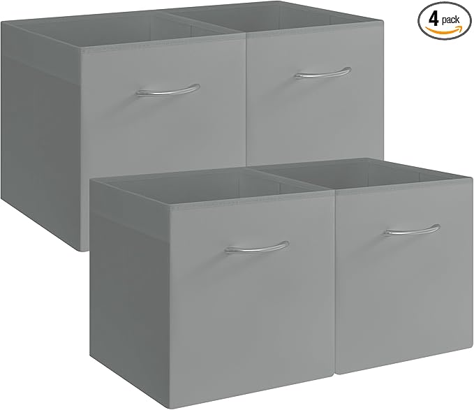 StorageWorks Gray Storage Cubes, 13x13 Storage Cube Bins with Handle, Cube Storage Organizer Bins for Shelves and Closet, Collapsible Storage Bins, 4-Pack